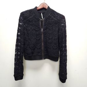 Free People Black Lace Zip Jacket Size Large